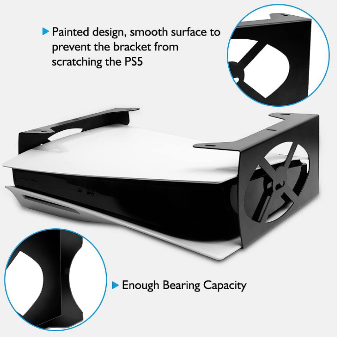 PS5 nevidljivi stalak ispod stola, metalni okvir za pohranu s ventilacijom, dimenzije 26×3.6×22.6 cm, težina 1620 g