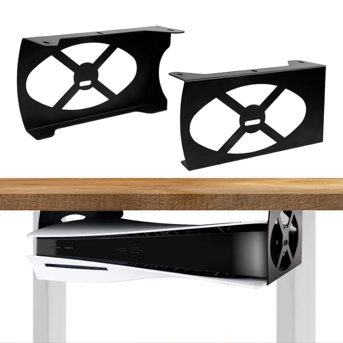 PS5 nevidljivi stalak ispod stola, metalni okvir za pohranu s ventilacijom, dimenzije 26×3.6×22.6 cm, težina 1620 g