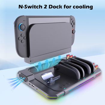 Switch2 stanica za punjenje Joy-Con, četiri utora, USB-C, ABS kućište, šareni LED-ovi i hlađenje