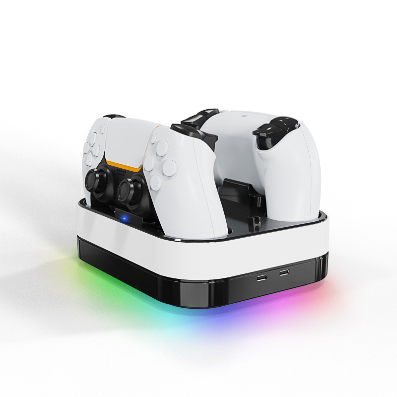 PS5 bază de încărcare duală pentru controllere, încărcare prin contact și iluminare RGB