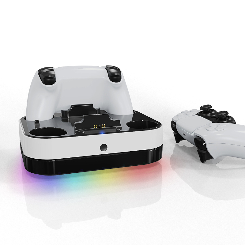 PS5 bază de încărcare duală pentru controllere, încărcare prin contact și iluminare RGB