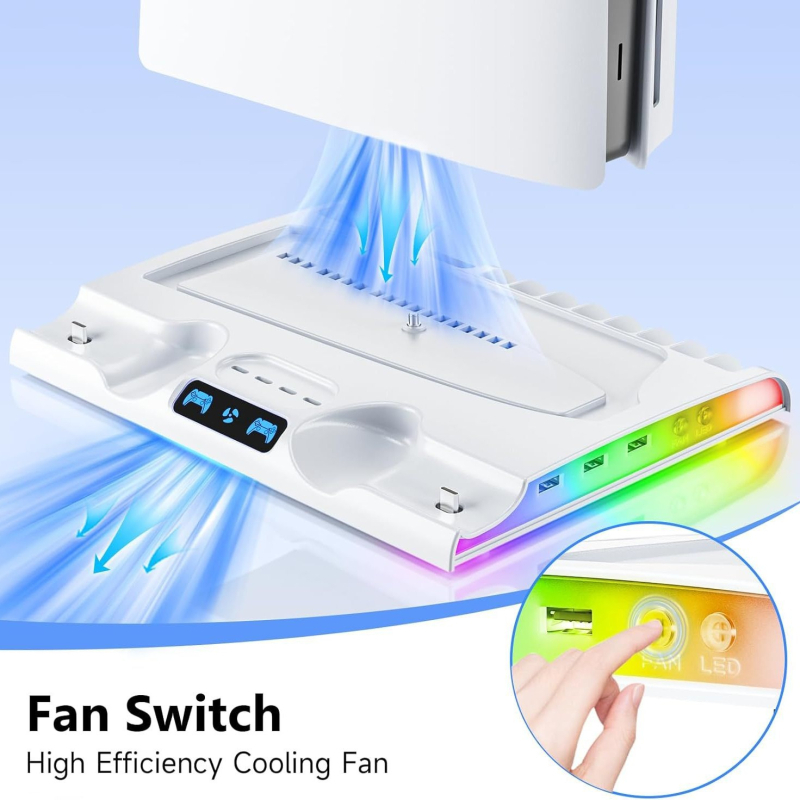 PS5 SLIM Nabíjacia stanica pre ovládače s dvojitým nabíjaním, USB rozhranie, základňa na odvádzanie tepla, ABS materiál, polica na uloženie