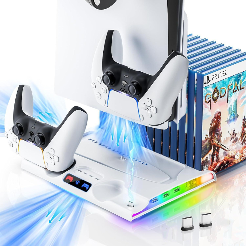 PS5 SLIM Nabíjacia stanica pre ovládače s dvojitým nabíjaním, USB rozhranie, základňa na odvádzanie tepla, ABS materiál, polica na uloženie