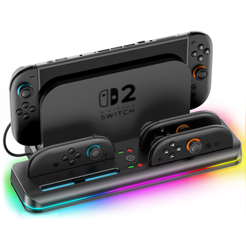 Nintendo Switch 2 magnetska punjačka i skladišna baza s držačima za lijevi i desni Joy-Con te RGB osvjetljenjem