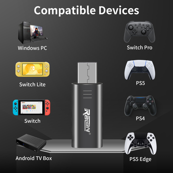 USB Bluetooth adapter za PS4/PS5 i SWITCH gamepad - USB sučelje, Plug and Play, ABS kućište, model ROO1, kompatibilan s PC-om i Android TV Boxom
