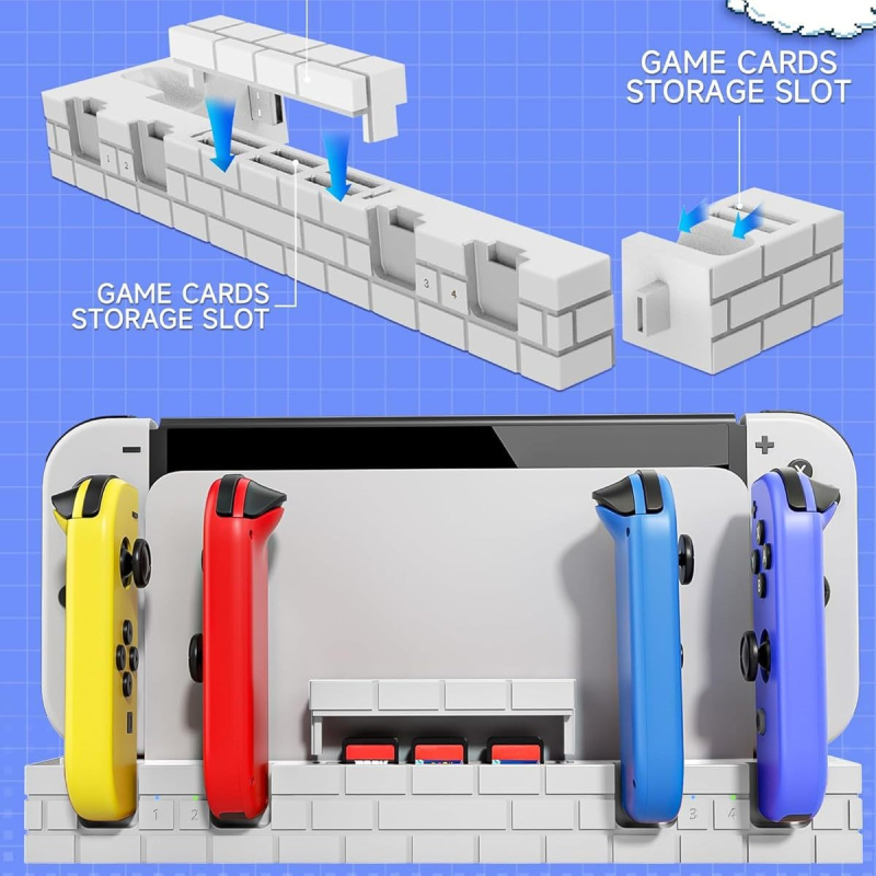 Switch OLED višefunkcionalni punjački stalak s pohranom kartica i USB priključkom, model Sw488, ABS