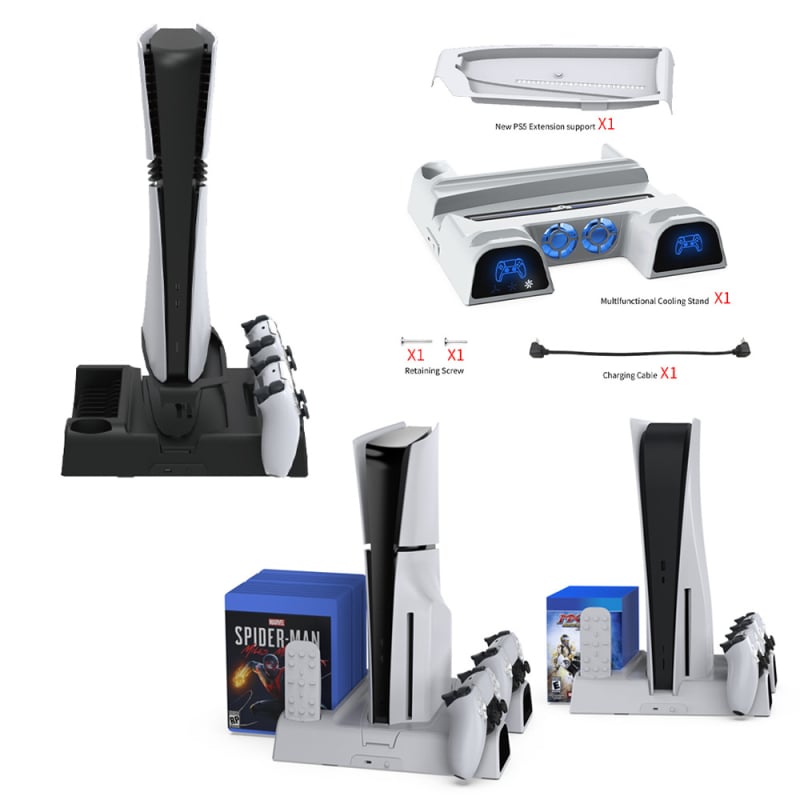 PS5 Pro / PS5 Slim / PS5 Host Bază de răcire – ABS, USB-C, bază multifuncțională cu raft de discuri și suport pentru controler
