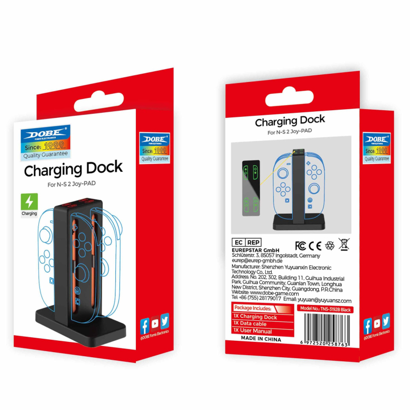 DOBE Switch2 4-slotna stanica za punjenje za lijevi i desni Joy-Con s indikacijom punjenja, Type-C, ABS