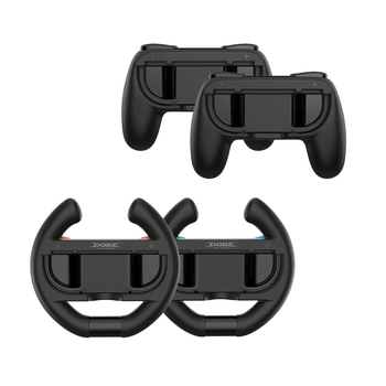 Switch2 trkački volan s držačima – 4-u-1 set (2 volana + 2 držača), ABS, dimenzije 33.4 × 7.3 × 14.3 cm