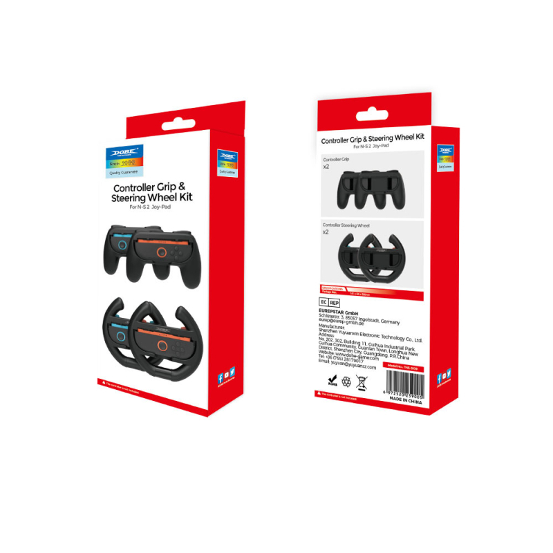 Switch2 trkački volan s držačima – 4-u-1 set (2 volana + 2 držača), ABS, dimenzije 33.4 × 7.3 × 14.3 cm