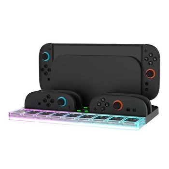 Bază de încărcare Switch2 cu stocare pentru casete și iluminare LED colorată (Interfață USB-C; generația Switch2; ABS+PS; greutate 380 g)