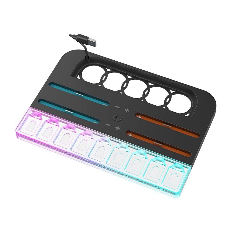 Bază de încărcare Switch2 cu stocare pentru casete și iluminare LED colorată (Interfață USB-C; generația Switch2; ABS+PS; greutate 380 g)