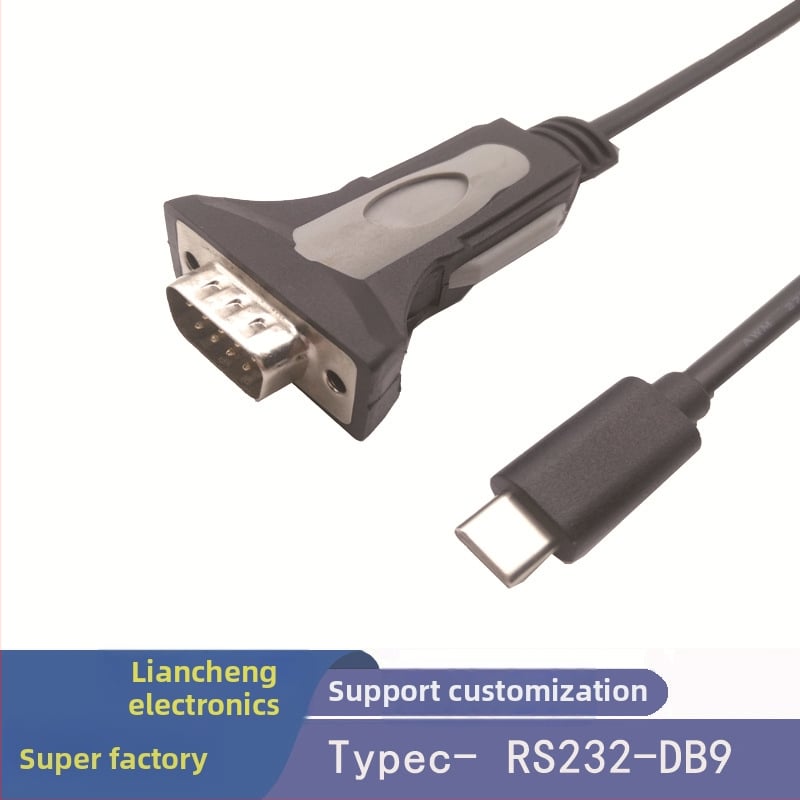 Type-C līdz DB9 RS232 seriālajam kabelim, USB-C adapters, RS232 protokols, tīrs vara kodols, PVC izolācija