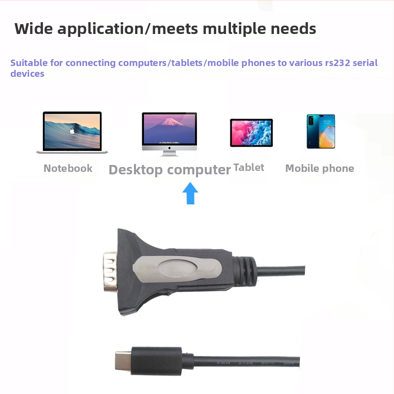 Type-C līdz DB9 RS232 seriālajam kabelim, USB-C adapters, RS232 protokols, tīrs vara kodols, PVC izolācija