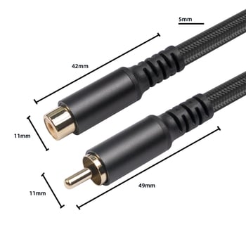 RCA produžni kabel, muški–ženski, s dvostrukom zaštitom od aluminijske folije i bakrene žice, pamukasta tkanina mreža