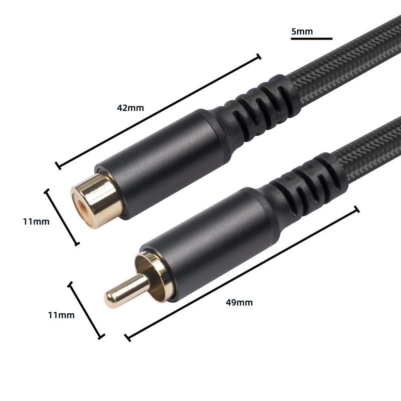 RCA produžni kabel, muški–ženski, s dvostrukom zaštitom od aluminijske folije i bakrene žice, pamukasta tkanina mreža