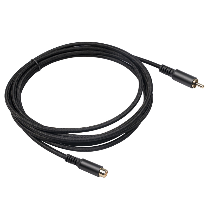 RCA produžni kabel, muški–ženski, s dvostrukom zaštitom od aluminijske folije i bakrene žice, pamukasta tkanina mreža