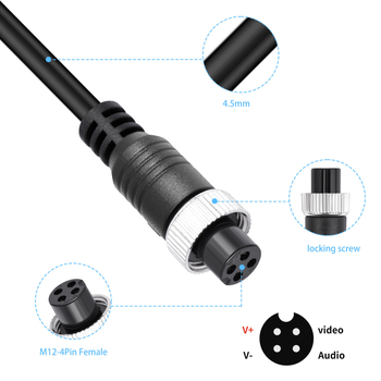 Signali kabel za stražnju kameru, M12 4-pinski muško-ženski konektor, bakreno jezgro, niklirani premaz, model M12402-100