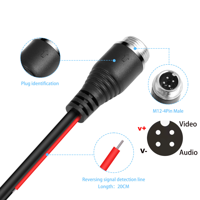 Signali kabel za stražnju kameru, M12 4-pinski muško-ženski konektor, bakreno jezgro, niklirani premaz, model M12402-100