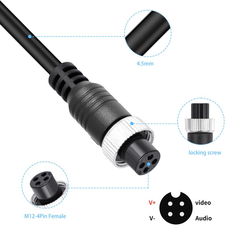 Signali kabel za stražnju kameru, M12 4-pinski muško-ženski konektor, bakreno jezgro, niklirani premaz, model M12402-100