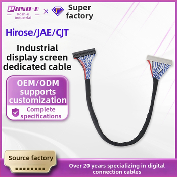 Industrijas displeja kabelis Hirose/JAE/CJT savienotājiem — zems pārraides zudums, vara vadītāji ar zelta pārklājumu, pielāgoti rasējumi