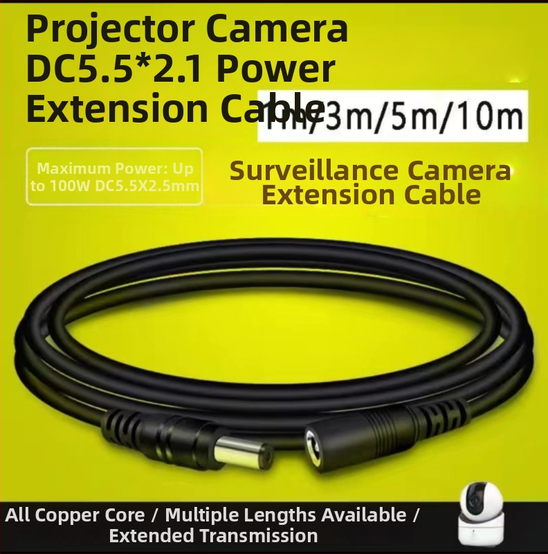 DC5521 apaļā spraudņa barošanas pagarinājuma kabelis drošības kamerām – saderīgs ar Hikvision EzViz TP-Link Dahua – garumi: 1m, 3m, 5m, 10m