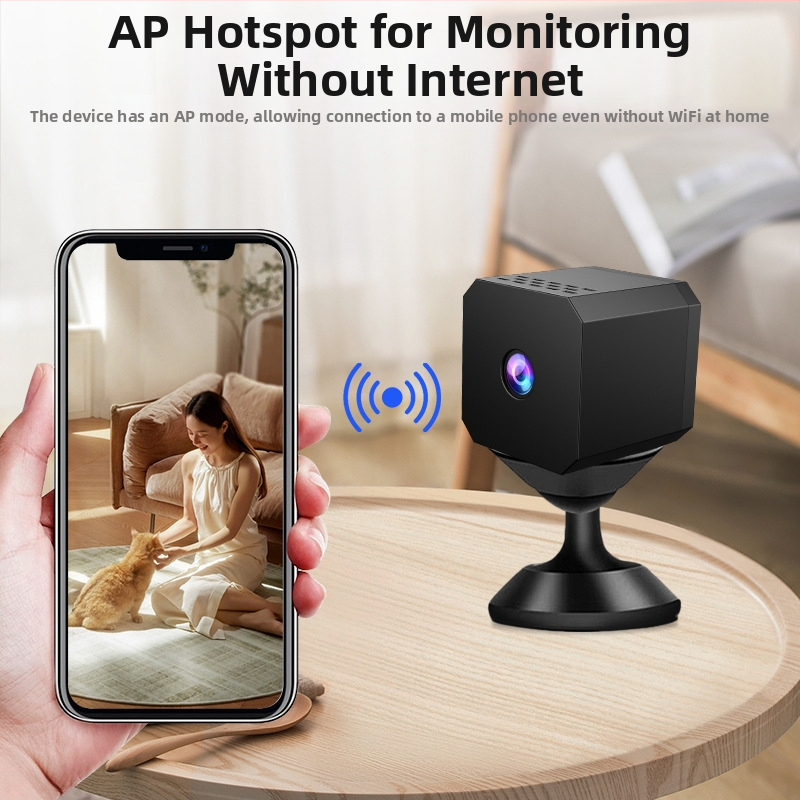 F1 Belaidė vidinė apsaugos kamera su Wi-Fi, 480p, TF kortelės saugojimas, 1 valandos baterijos veikimo laikas, Vaizdo įrašai ir Nuotraukos