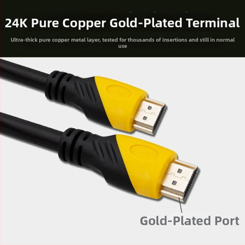 HDMI kabelis datoram — zeltīti kontakti, vara vadītājs, garums 1,5 m, kabel ar adapteri