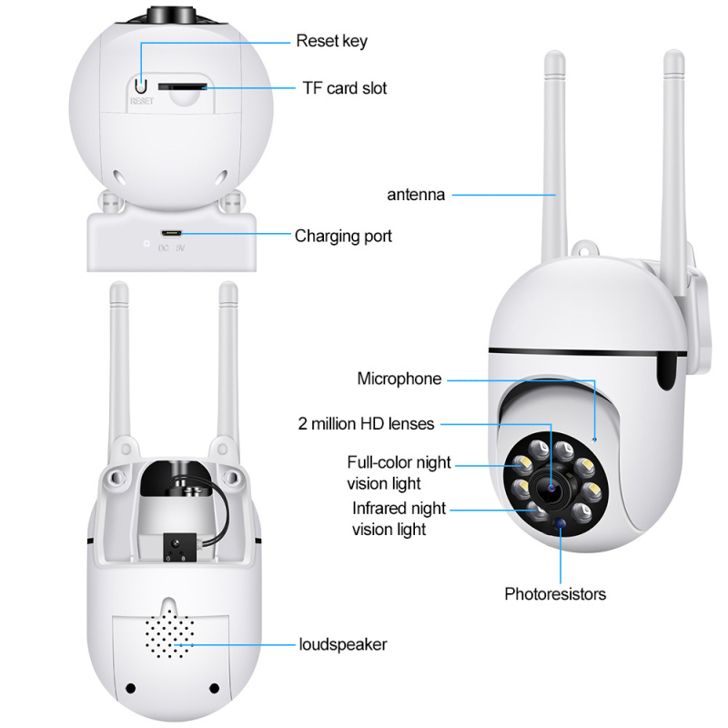 A7 išmani stebėjimo kamera, belaidė, HD 720p naktinis matymas, vidaus–lauko naudojimui, TF kortelės palaikymas