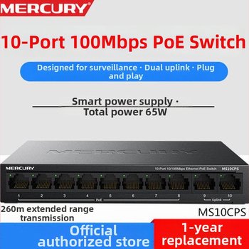 Mercury MSG10CPS 10-portos PoE kapcsoló, 100 Mbps Fast Ethernet, 65W PoE tápellátás, modell MS10CPS