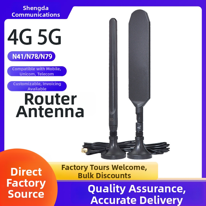 SMA antena s jakim magnetskim držačem, PCB, gumom i vanjskim produžnim kabelom, za usmjerivače i digitalne uređaje; raspon frekvencija 698–2700 MHz, dobitak 5–8 dBi, impedancija 50 Ω, SWR ≤1,5