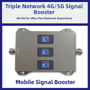 XR GDW trīsjoslu mobilo sakaru signāla pastiprinātājs 2G/3G/4G, 900/1800/2100 MHz, FDD, pārklājums ≤1000 m², svars 0,7 kg