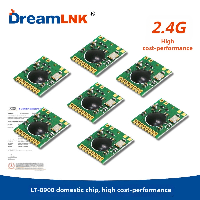 DreamLnk LT8900 2,4 GHz bezvadu transceiver modulis attālinātai vadībai – modulācijas: GFSK/2-FSK/OOK; atbalsta pielāgotu protokolu