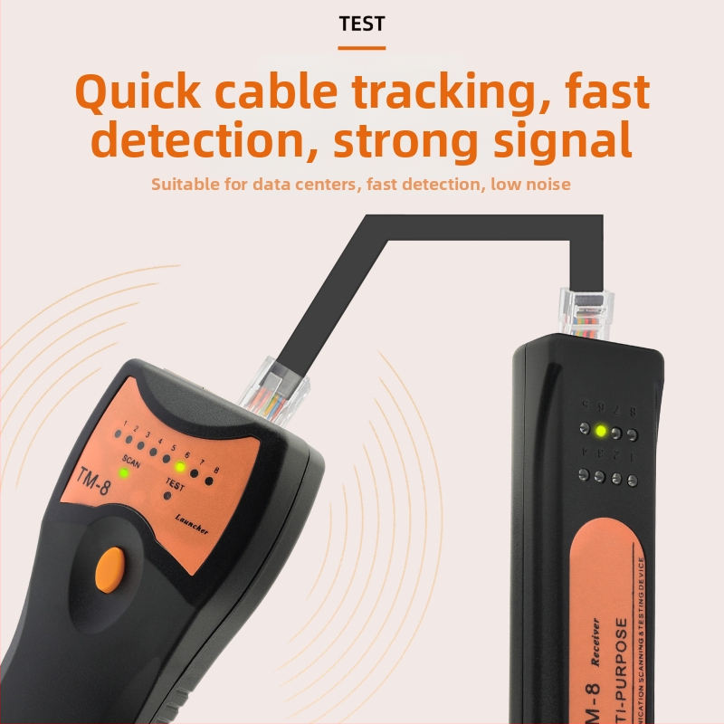 TM-8 Tīklu līniju meklētājs – Inteligents digitālais līniju meklētājs RJ45/RJ11 testēšanai, līniju meklēšana un izlīdzināšana, daudzfrekvenču impulsa signāls, darbības attālums ≥3 km, 8Vp-p izeja