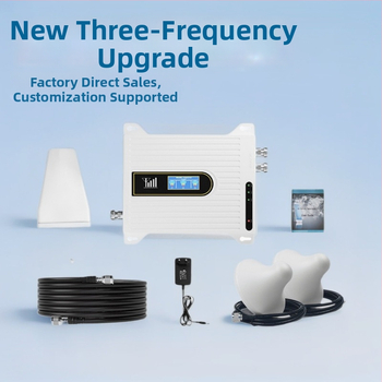 Trīs-zonu mobila signāla pastiprinātājs 900/1800/2100 MHz, FDD, pārklājums 100–1000 m², 4G/5G atkārtojējs