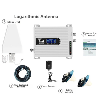 Trīs-zonu mobila signāla pastiprinātājs 900/1800/2100 MHz, FDD, pārklājums 100–1000 m², 4G/5G atkārtojējs