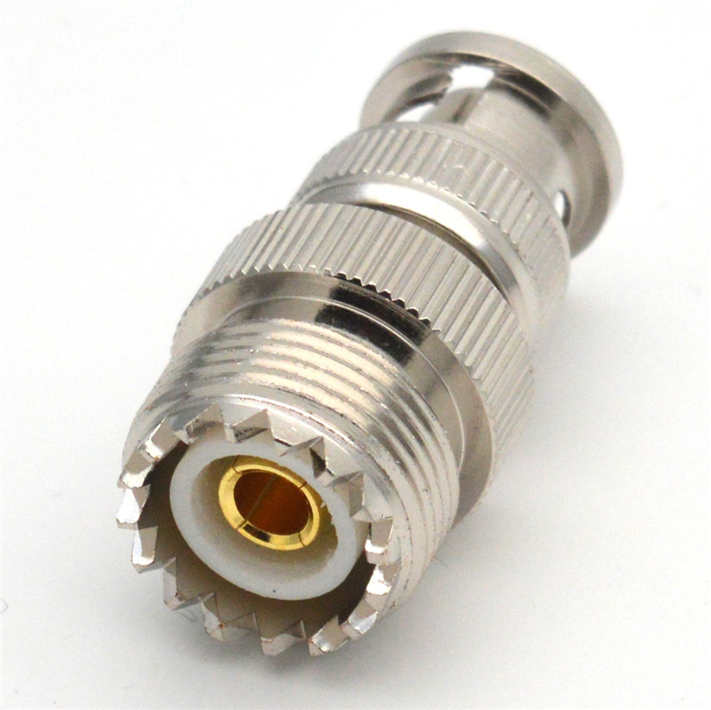 RF koaksijalni adapter BNC na UHF, muški BNC na ženski UHF, model BNC/UHF-JK, bakreni kontakti, PTFE dielektrik, 1 jezgra