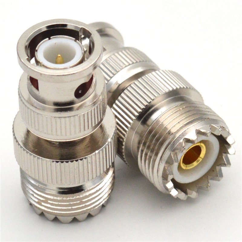 RF koaksijalni adapter BNC na UHF, muški BNC na ženski UHF, model BNC/UHF-JK, bakreni kontakti, PTFE dielektrik, 1 jezgra