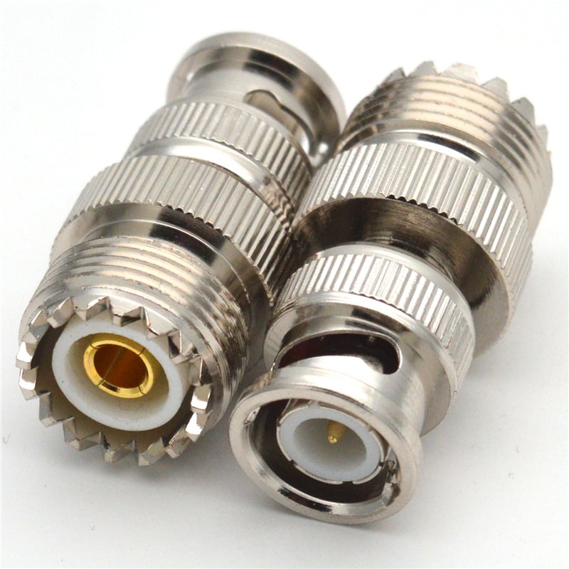 RF koaksijalni adapter BNC na UHF, muški BNC na ženski UHF, model BNC/UHF-JK, bakreni kontakti, PTFE dielektrik, 1 jezgra