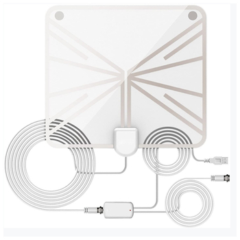 Antena internă pentru TV digital 4K HD cu amplificator, câștig 28 dBi, bandă 170–240/470–862 MHz, impedanță 75 Ω, SWR ≤ 2, tensiune de funcționare 5 V
