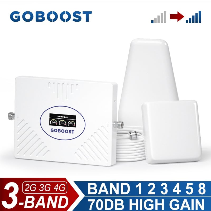 GOBOOST cellás jelerősítő 2G/3G/4G, modell 24C44Q22V917, lefedettség 100–3000 m², alkalmas villához, bérleményhez, alagsorhoz, irodához