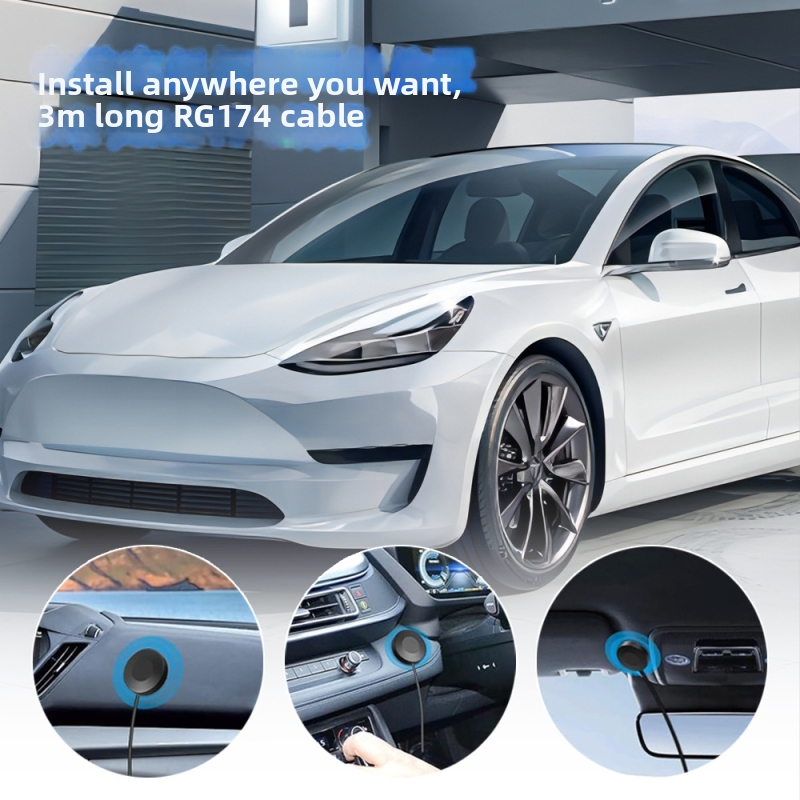 Automobilová FM anténa s vysokým ziskom, model xhy-w120, 5 dB, rozsah 170–240 MHz, impedancia 50 Ω, SWR ≤ 2, prevádzkové napätie 5 V