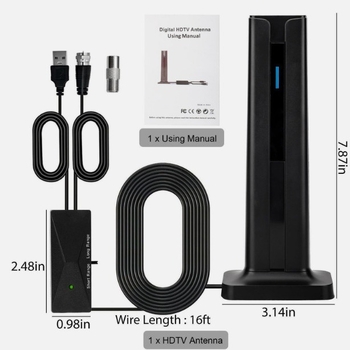 4K TV antena - vidaus, didelis signalo stiprinimas, DVB-T/ATSC/ISDB-T, diapazonas iki 120 mylių