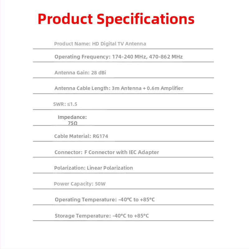 Huaxuan Communications digitálna televízna anténa so zosilňovačom signálu, konektory F a IEC pre HD signál