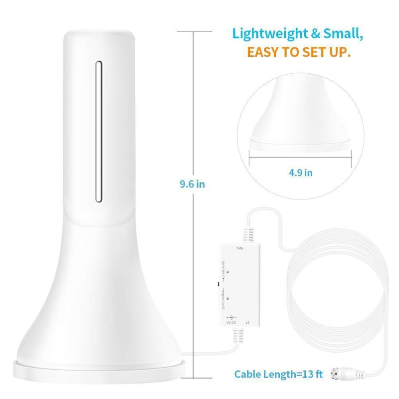 Vnútorná TV anténa pre ATSC HD digitálny príjem – zisk 30 dB, frekvenčné pásma VHF 170–240 MHz / UHF 470–860 MHz, impedancia 75 Ω, SWR ≤ 2.0