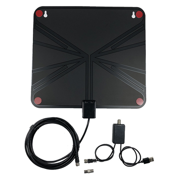 Antena TV internă, ATSC/DVB-T2 compatibilă, 30 dB câștig; interval de frecvențe 170–862 MHz; impedanță 75 Ω; SWR ≤ 2