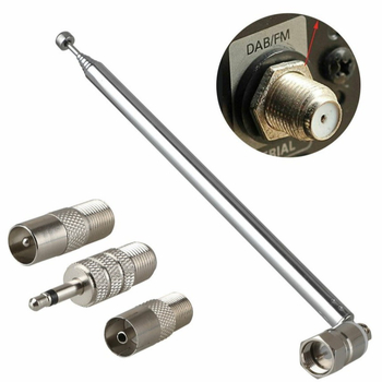 7123f Radio antena ar stieni, F savienotājs, 3,5 mm TV savienotājs un TV sieviešu savienotājs, trīsdaļīgs adapters