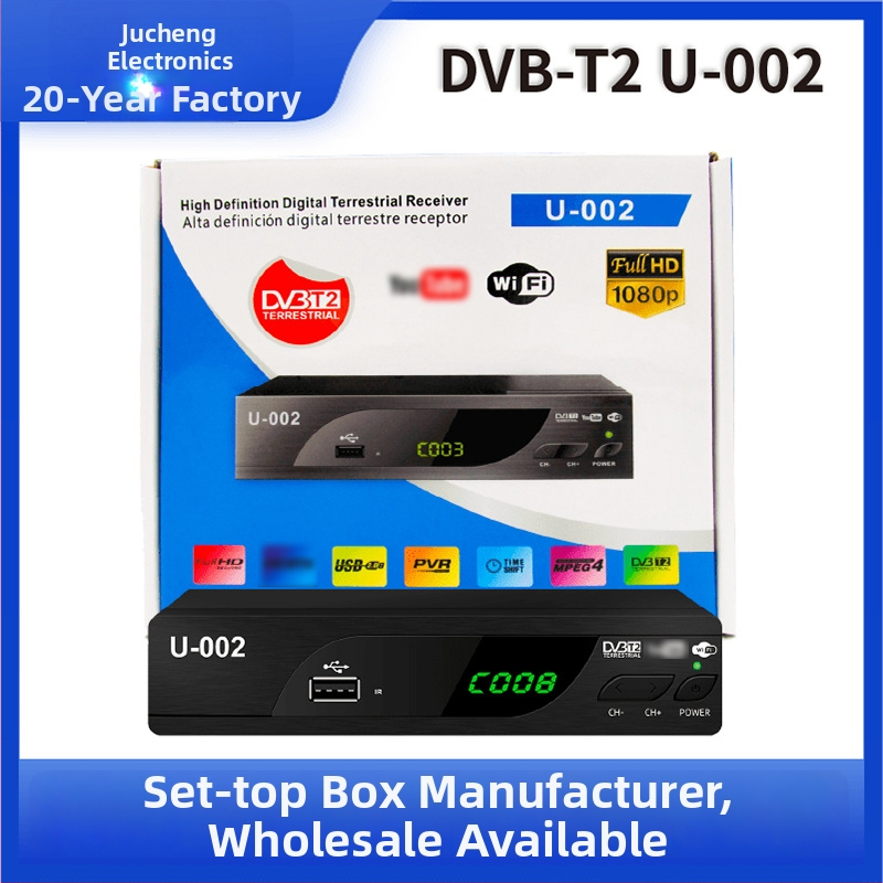 DVB-T2 HD digitālais set-top box ar četrkodolu procesoru, 512MB RAM, 1920x1080 izšķirtspēja, USB/HDMI/Wi‑Fi/AV interfeisi