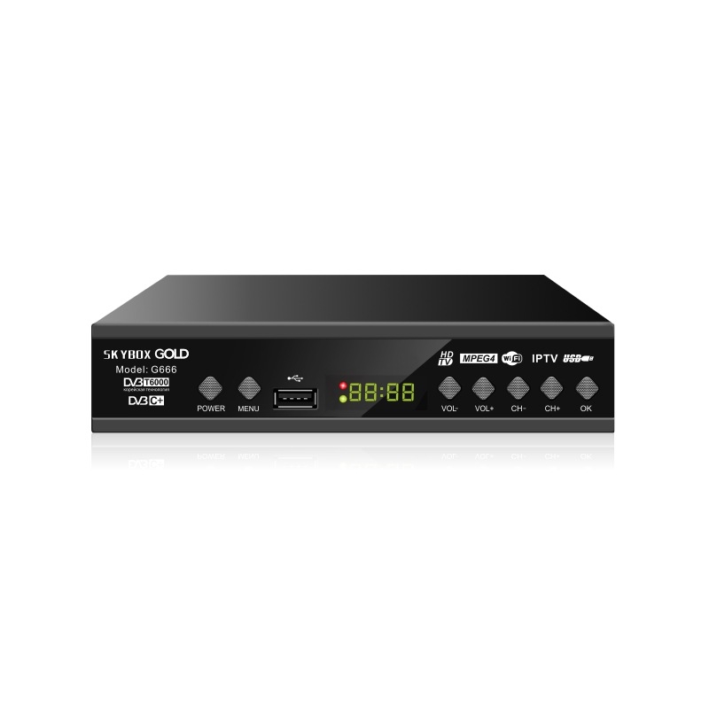 DVB-T2/C Set-Top Box SK YBOX GOLD, 1080p izšķirtspēja, USB/HDMI/AV/TV interfeisi, GX6705/MT2200 čipset, ECOS operētājsistēma