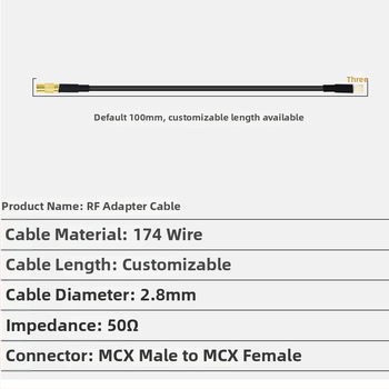 MCX priama samica k MCX zakrivený samec predlžovací kábel RG174 opletený meďovým vodičom